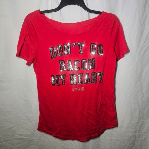 Victorias secret pink red sequin "dont go bacon my heart" tee - Picture 1 of 3